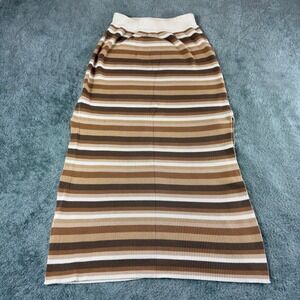 Raised by Water Brown Striped Ribbed Knit Maxi Skirt Small 100% Cotton Side Slit